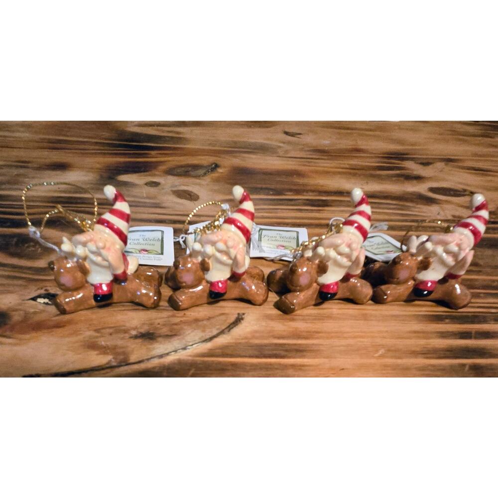 Midwest of Cannon Falls Santa Reindeer Christmas Ornaments Fran Welch Lot Of 4